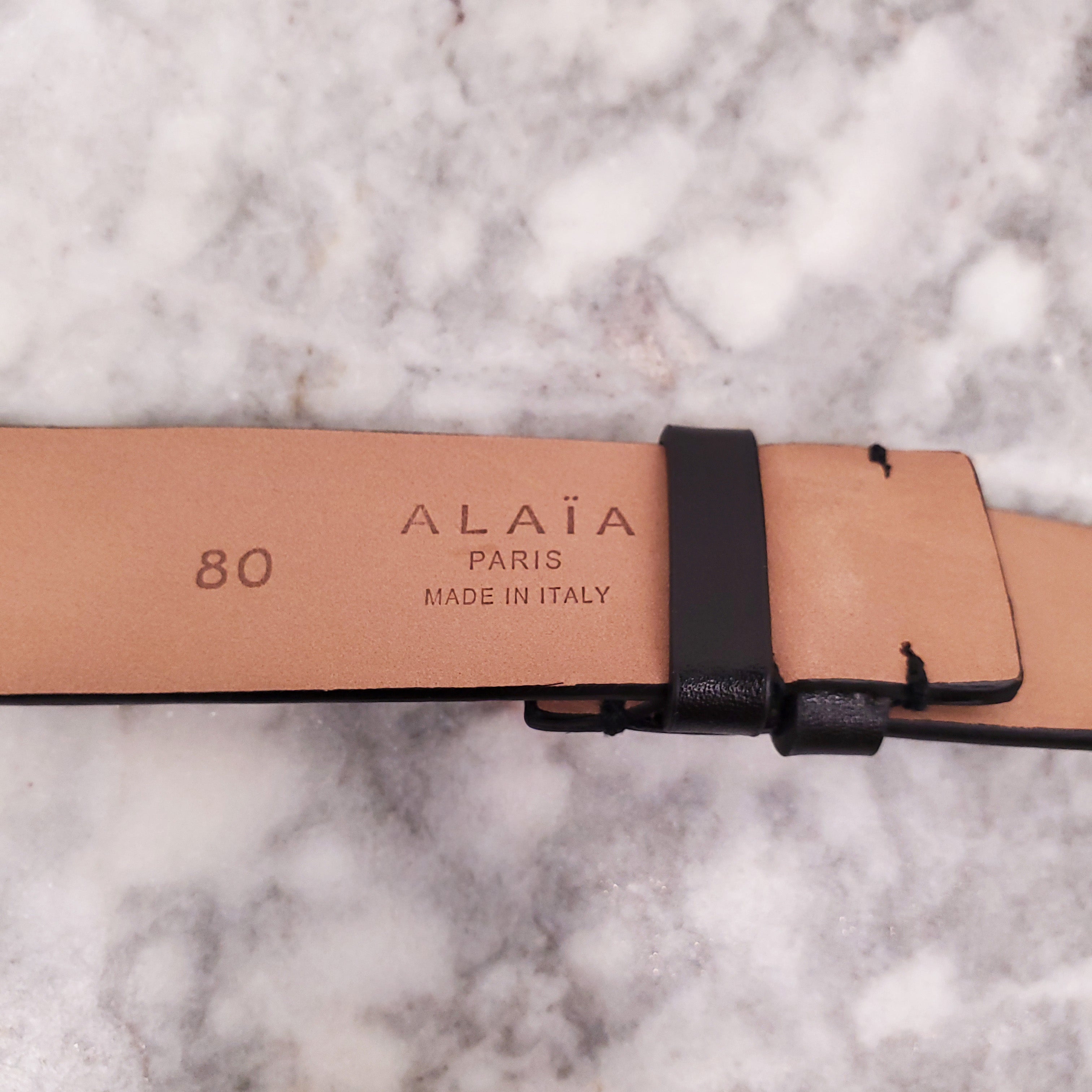ALAÏA BLACK BELT WITH SILVER STUD DETAIL - SIZE 80
