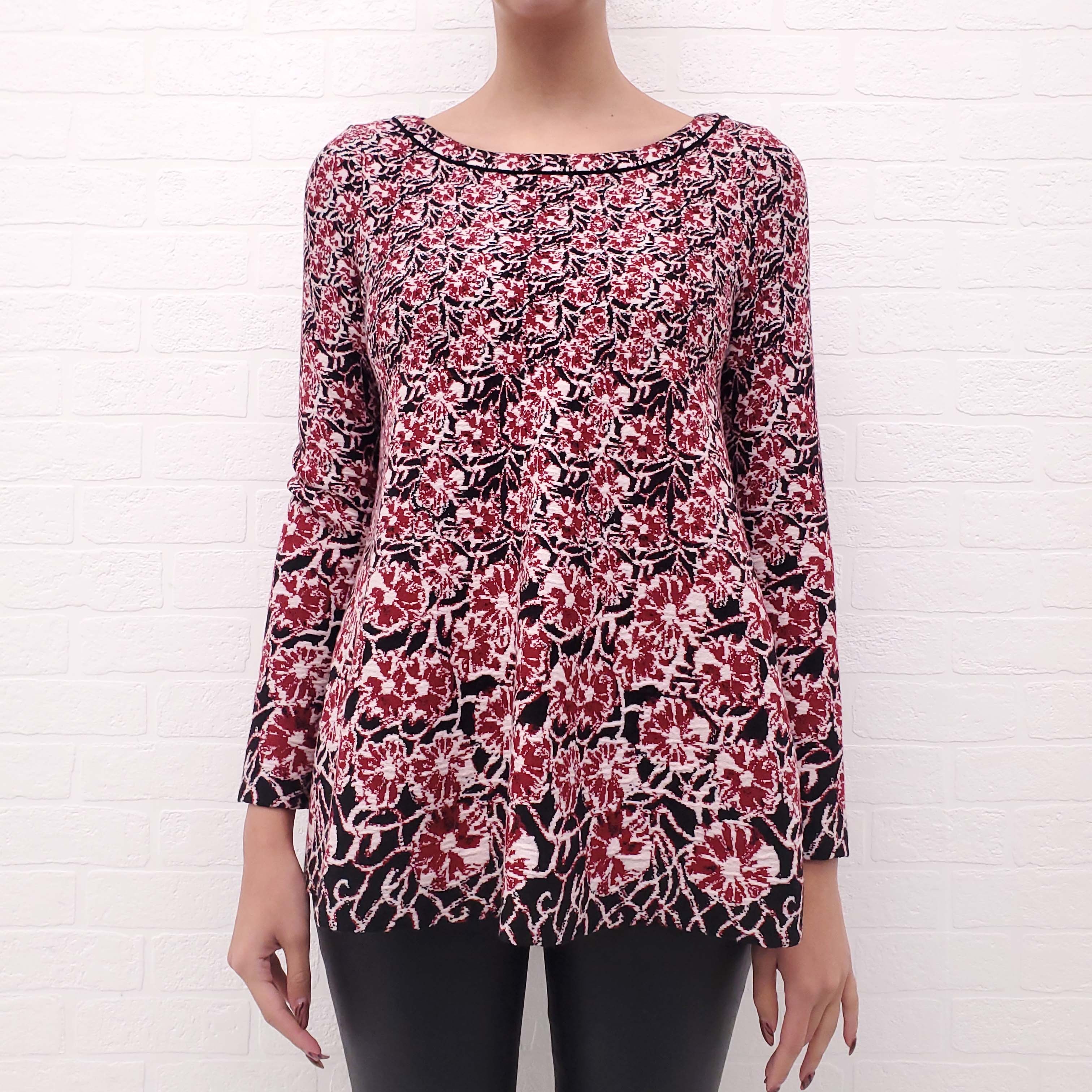 ALAÏA BLACK, RED AND CREAM PATTERNED TOP - SIZE 36