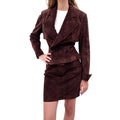 ALAÏA BROWN SUEDE JACKET AND SKIRT SUIT - SIZE S
