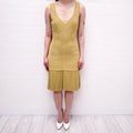 ALAÏA CHARTREUSE FITTED PLEATED DRESS - SIZE 40