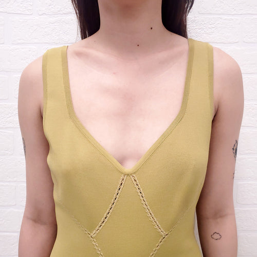 ALAÏA CHARTREUSE FITTED PLEATED DRESS - SIZE 40