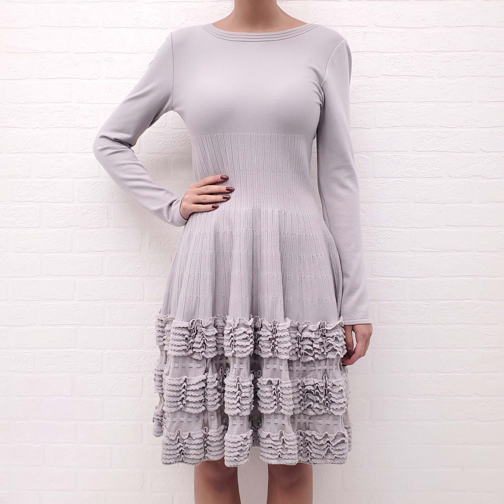 ALAÏA GREY LONG SLEEVE PEPLUM DRESS - SIZE 40