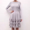 ALAÏA GREY LONG SLEEVE PEPLUM DRESS - SIZE 40