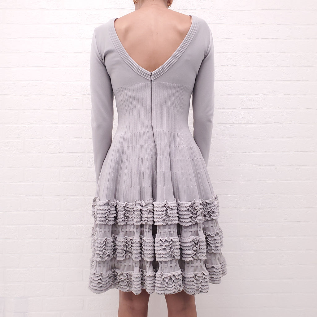 ALAÏA GREY LONG SLEEVE PEPLUM DRESS - SIZE 40