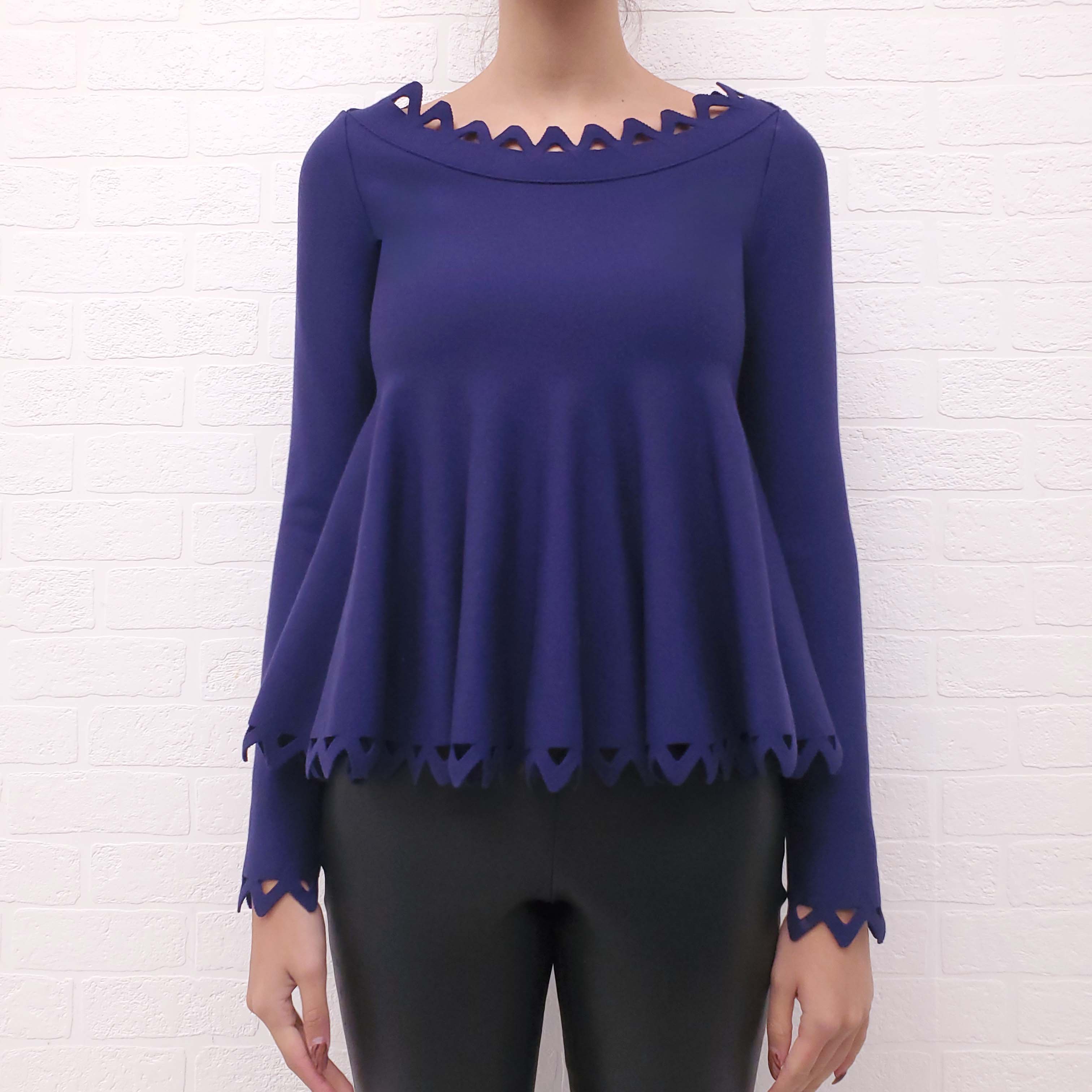 ALAÏA PURPLE PEPLUM TOP WITH TRIANGLE CUT OUT DETAIL - SIZE 36