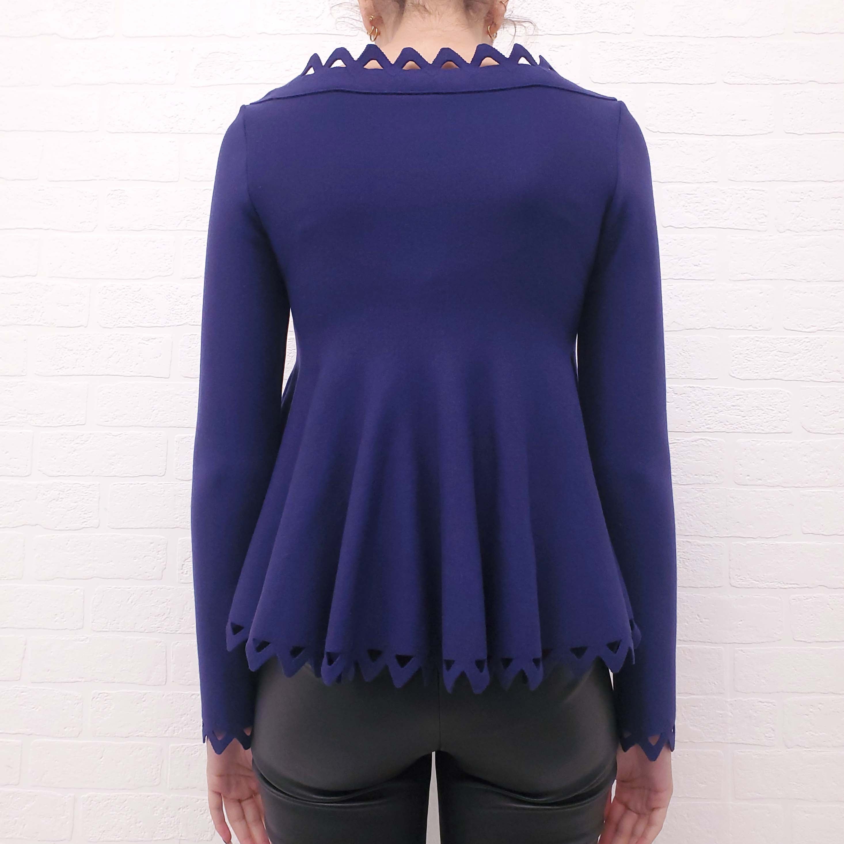 ALAÏA PURPLE PEPLUM TOP WITH TRIANGLE CUT OUT DETAIL - SIZE 36