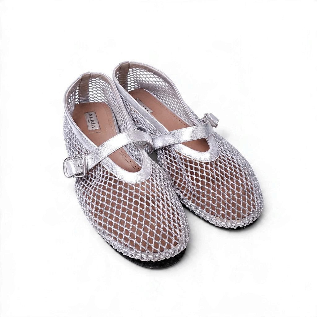 ALAÏA SILVER MESH FLATS - SIZE 42