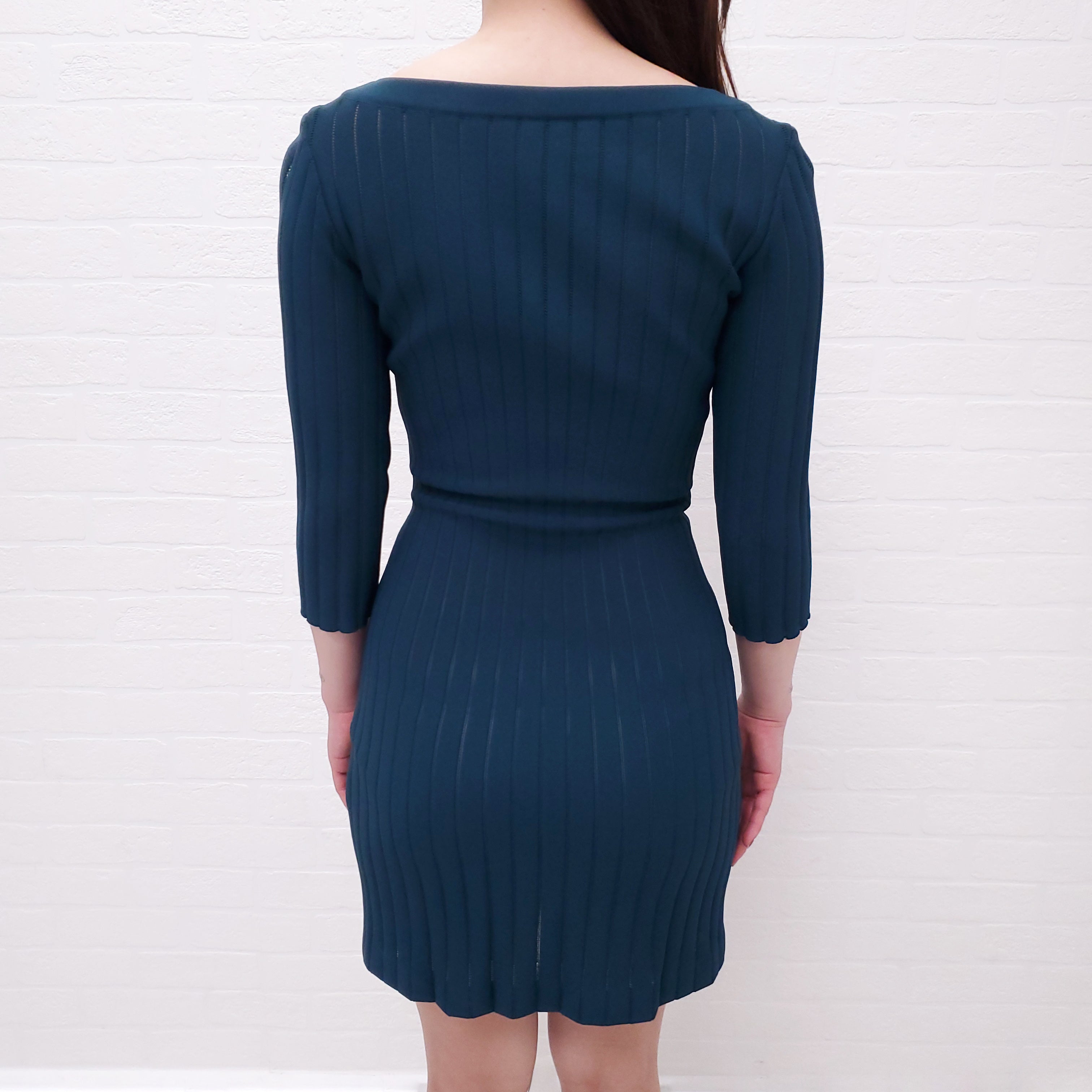 ALAÏA TEAL THREE QUARTER LENGTH SLEEVE DRESS - SIZE 36