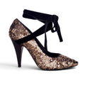 ALBERTA FERRETTI GOLD SEQUIN HEELS WITH VELVET STRAP - SIZE 38