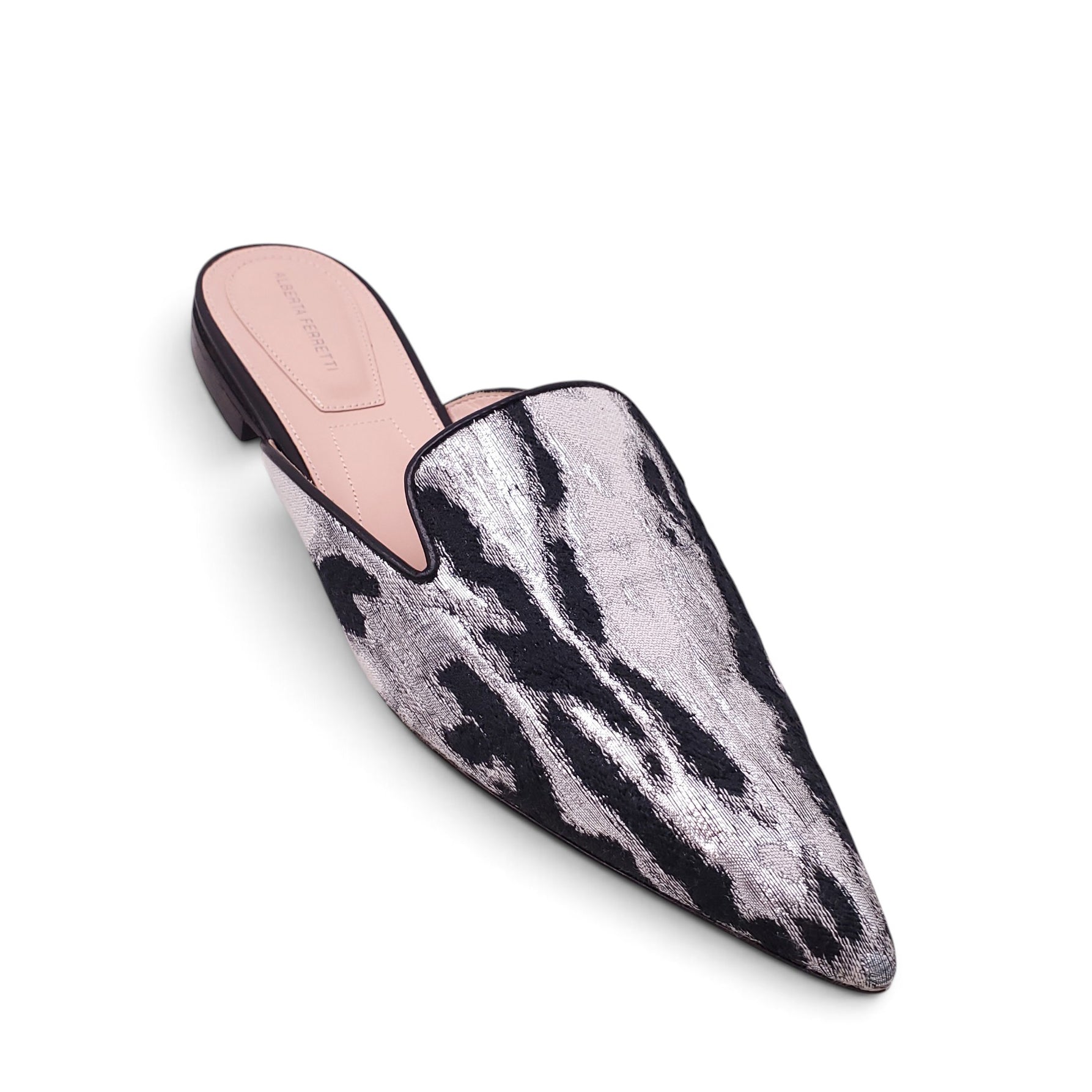 ALBERTA FERRETTI SILVER AND BLACK FLATS - SIZE 38