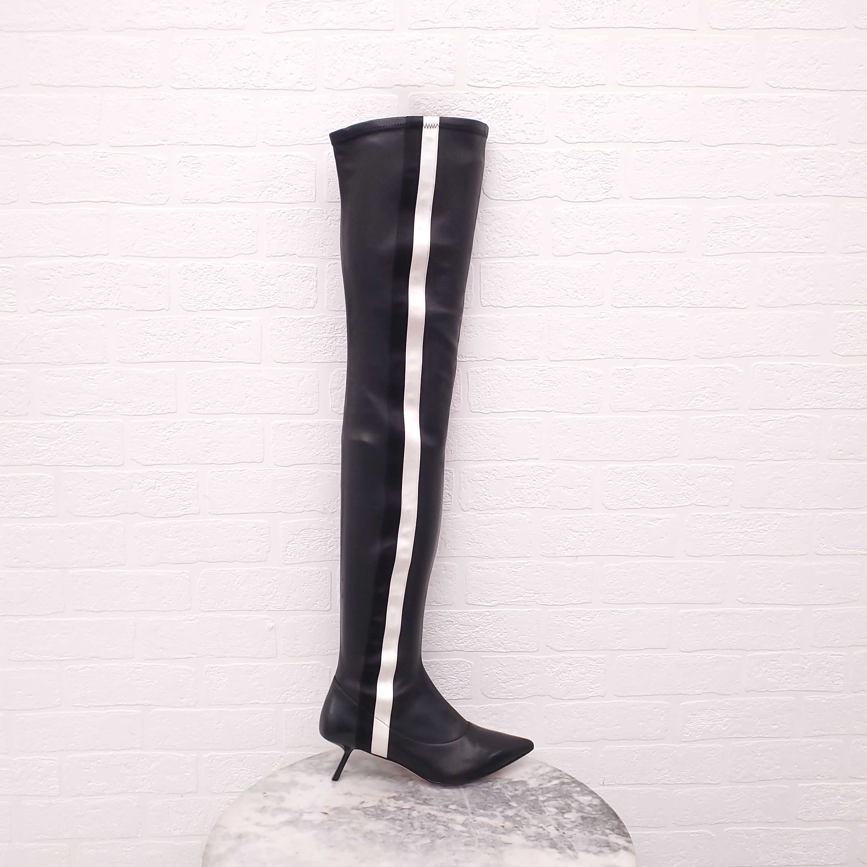 ALCHIMIA DI BALLIN LEATHER KNEE HIGH BOOTS WITH SATIN RIBBON DETAIL - SIZE 38