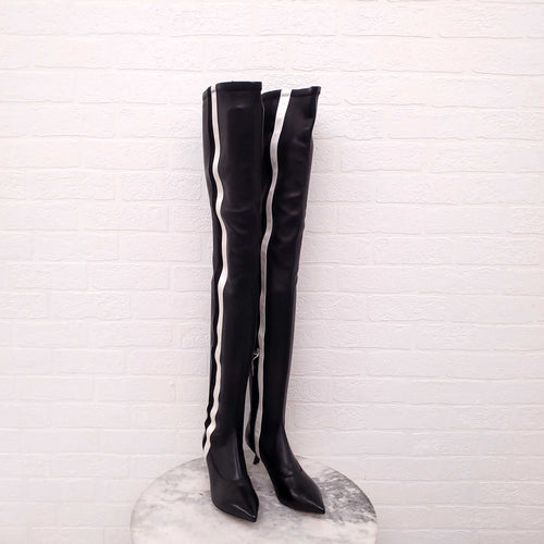 ALCHIMIA DI BALLIN LEATHER KNEE HIGH BOOTS WITH SATIN RIBBON DETAIL - SIZE 38
