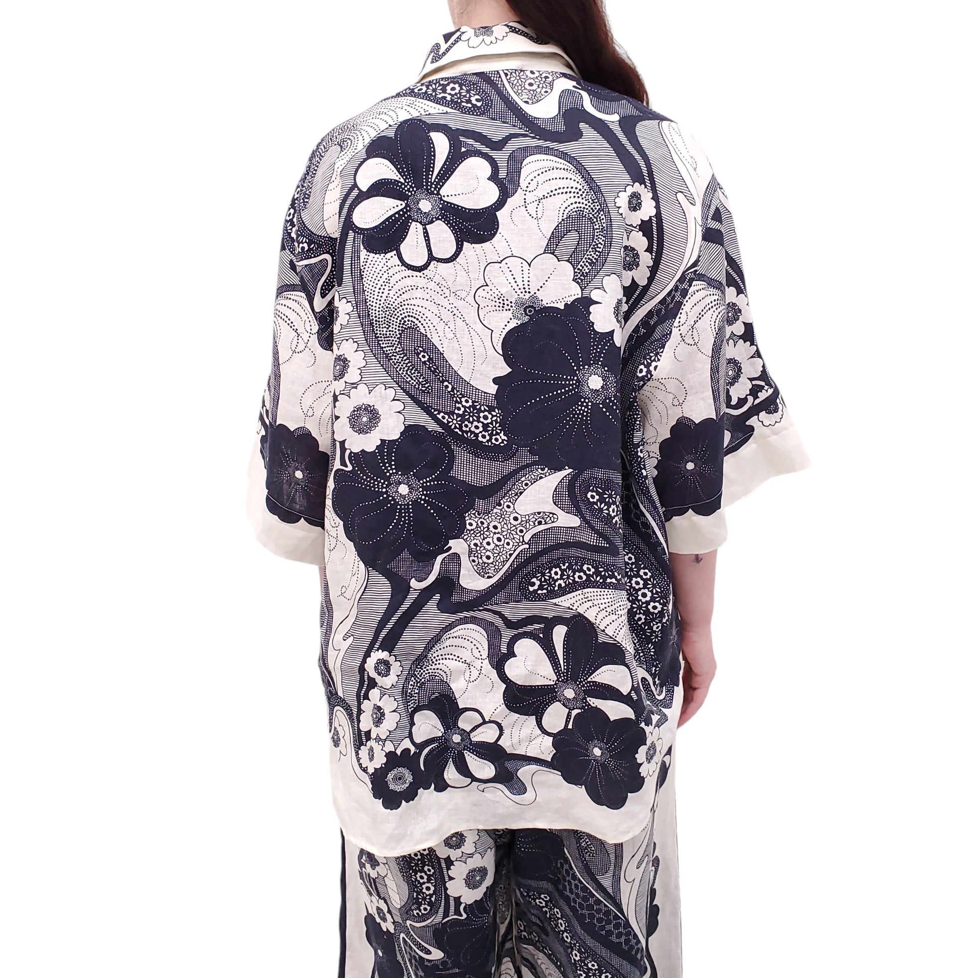 ALEMAIS CREAM AND NAVY FLAX LINEN FLORAL SET - SIZE 12