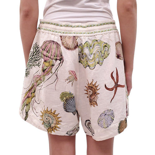 ALEMAIS CREAM SEA PRINT LINEN SHORTS - SIZE 12