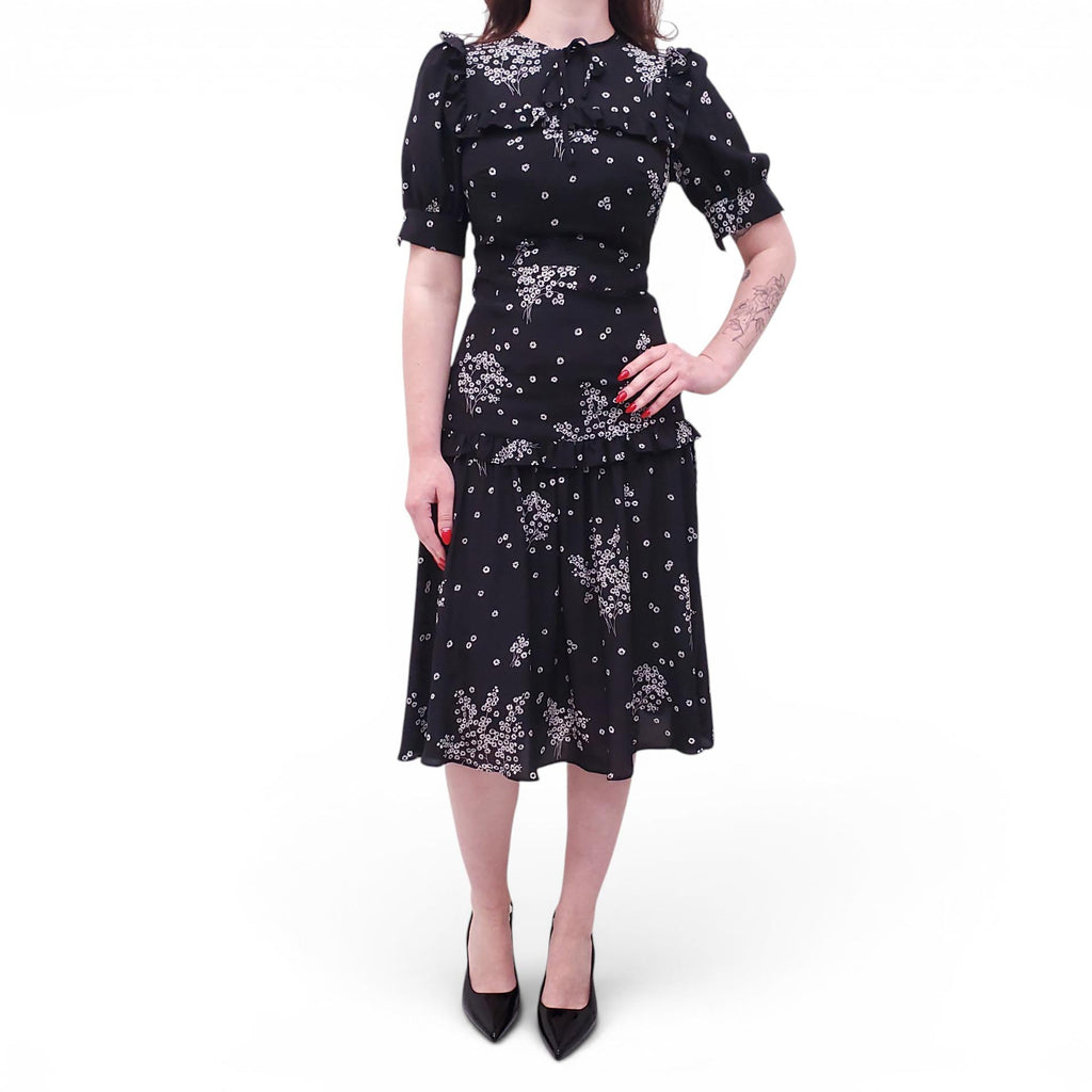 ALESSANDRA RICH BLACK AND WHITE FLORAL DRESS - SIZE 38