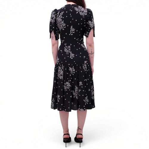ALESSANDRA RICH BLACK AND WHITE FLORAL DRESS - SIZE 38