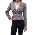 ALESSANDRA RICH BLACK AND WHITE TWEED HOUNDSTOOTH BLAZER WITH CRYSTAL EMBELLISHMENTS - SIZE 40 (FITS EXTRA SMALL)