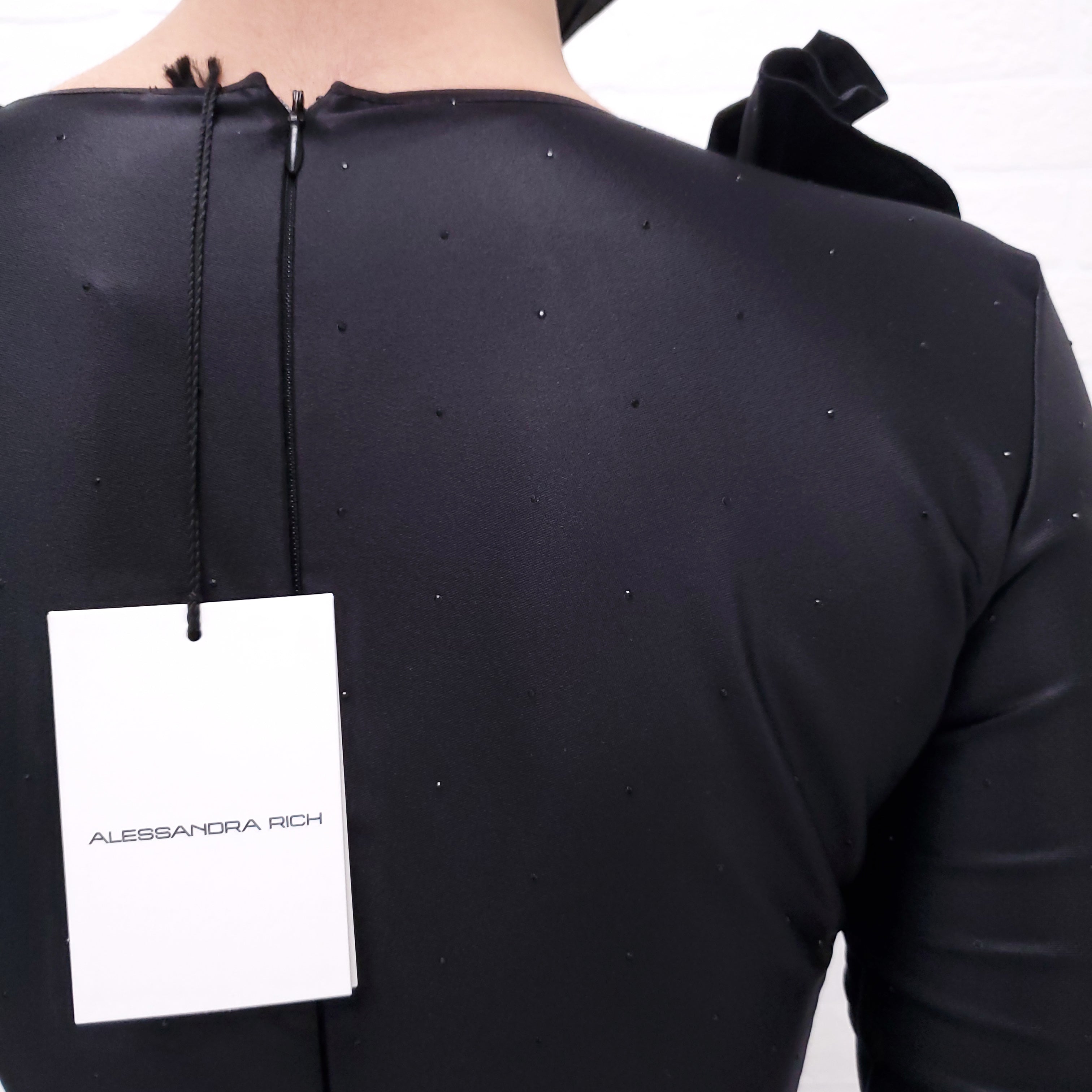 ALESSANDRA RICH BLACK RUFFLE JUMPSUIT WITH CRYSTALS - SIZE 40