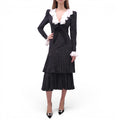 ALESSANDRA RICH BOW-DETAILED RUFFLE POLKA DOT SILK TIERED MIDI DRESS - SIZE 42 (FITS SMALL)