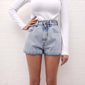 ALESSANDRA RICH DENIM SHORTS WITH CRYSTAL BUTTON - SIZE 26