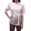 ALESSANDRA RICH FLORAL APPLIQUÉ CREAM BLOUSE - SIZE 44 (FITS SMALL)
