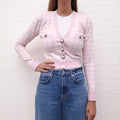 ALESSANDRA RICH PINK PLAID CARDIGAN WITH PEARL BUTTONS - SIZE 38