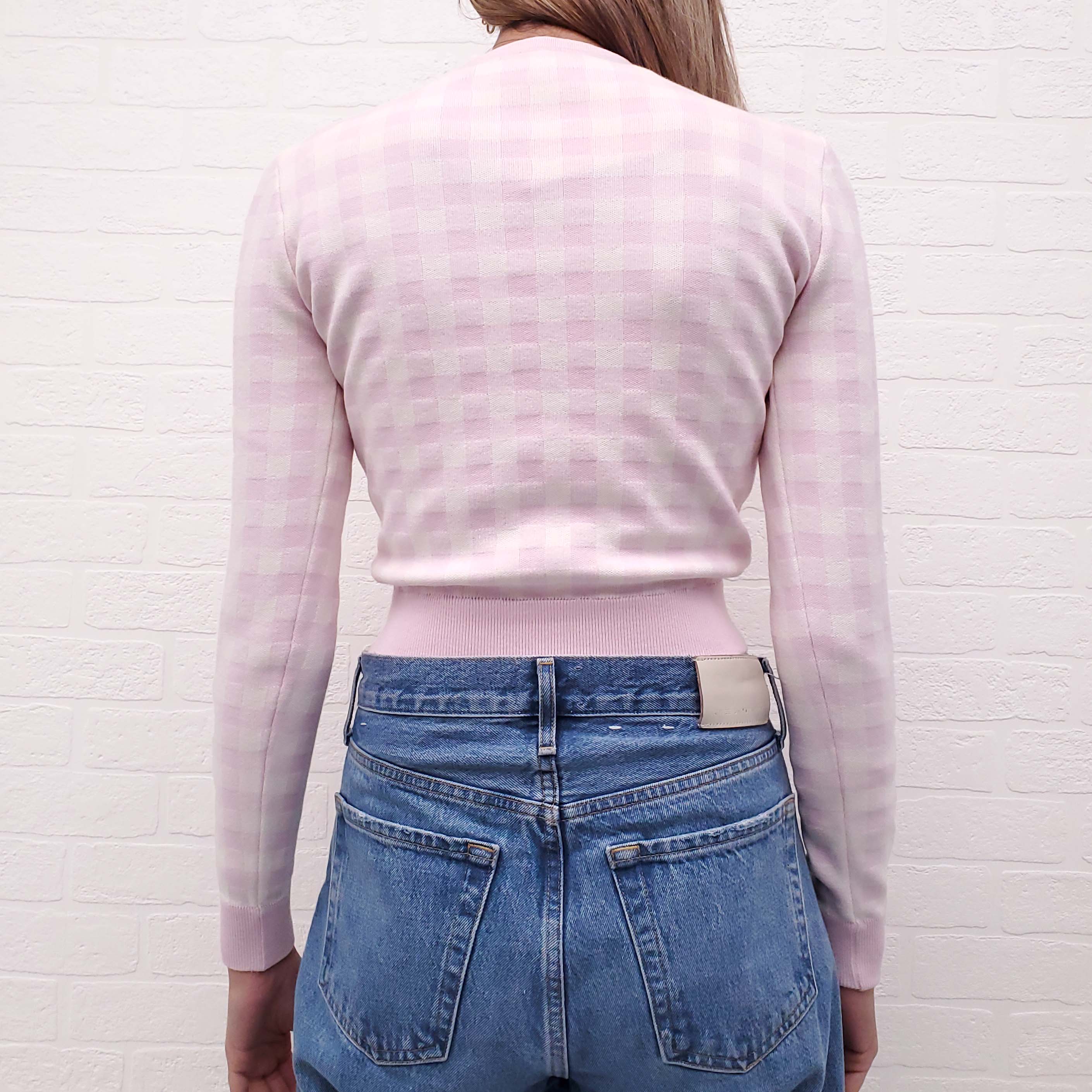 ALESSANDRA RICH PINK PLAID CARDIGAN WITH PEARL BUTTONS - SIZE 38