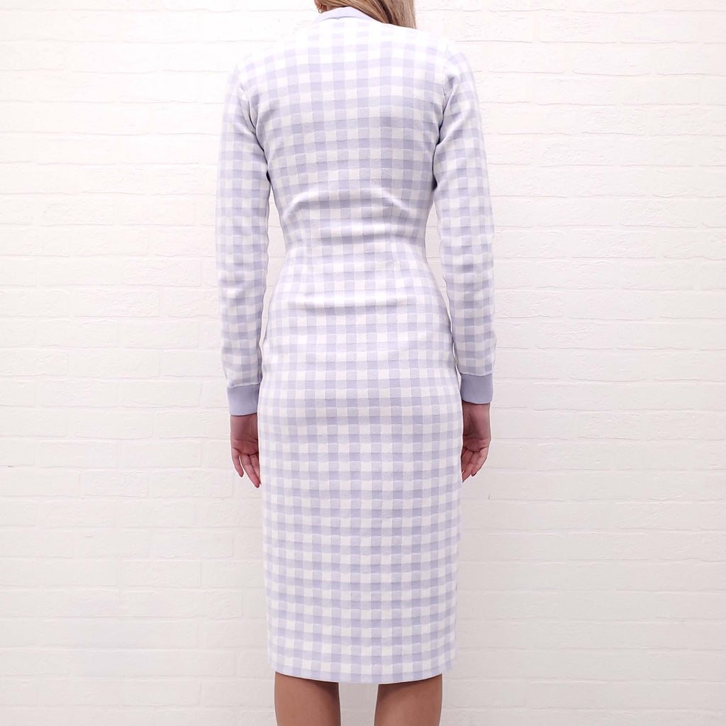 ALESSANDRA RICH PURPLE PLAID DRESS WITH PEARL BUTTONS - SIZE S