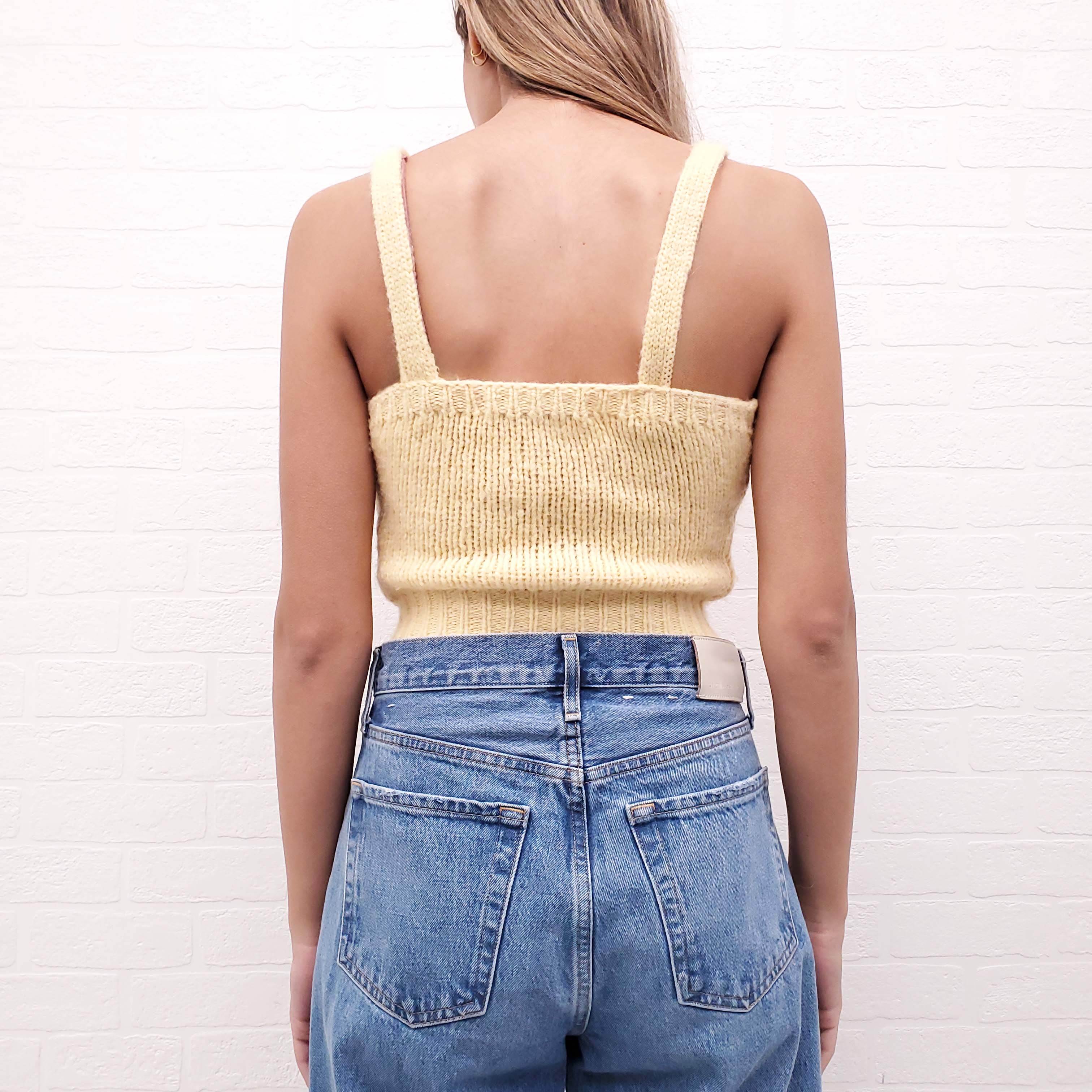 ALESSANDRA RICH YELLOW PEARL CARDIGAN SET - SIZE 38 TOP/36 SWEATER