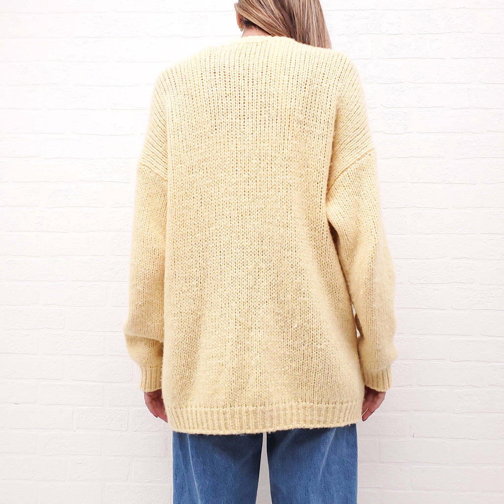 ALESSANDRA RICH YELLOW PEARL CARDIGAN SET - SIZE 38 TOP/36 SWEATER