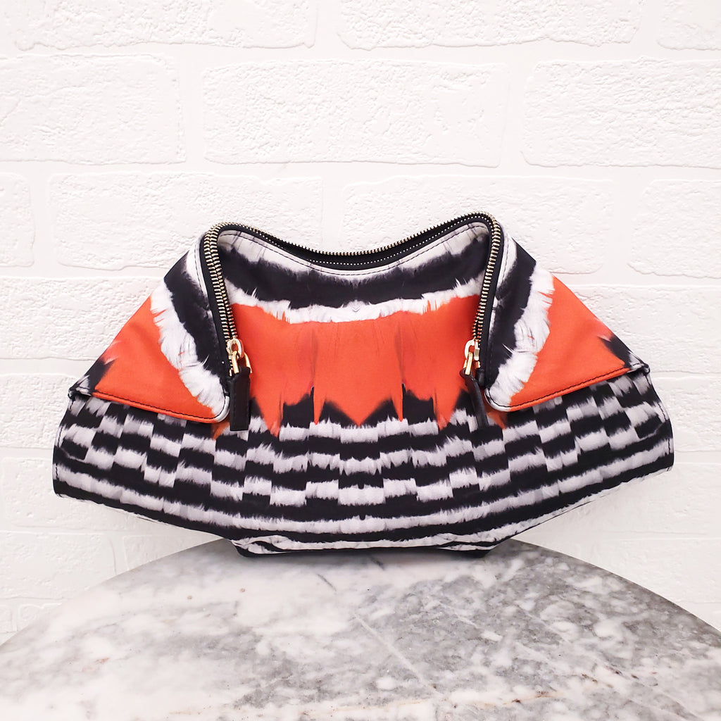 ALEXANDER MCQUEEN BLACK PRINTED SATIN CLUTCH