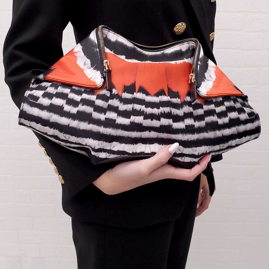 ALEXANDER MCQUEEN BLACK PRINTED SATIN CLUTCH