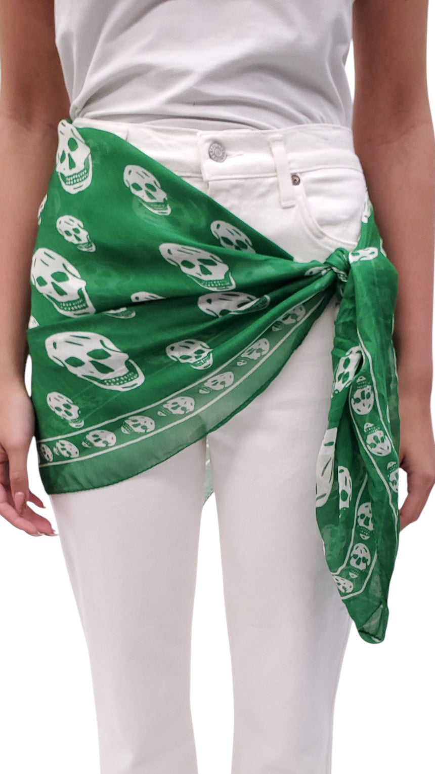 ALEXANDER MCQUEEN BRIGHT GREEN SKULL PATTERNED SCARF