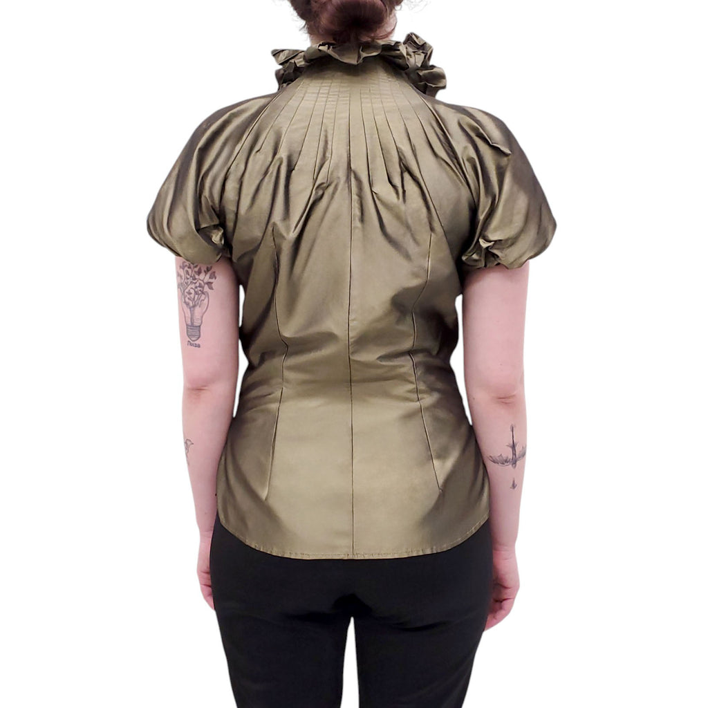 ALEXANDER MCQUEEN GREEN SILK TAFFETA BLOUSE - SIZE 42