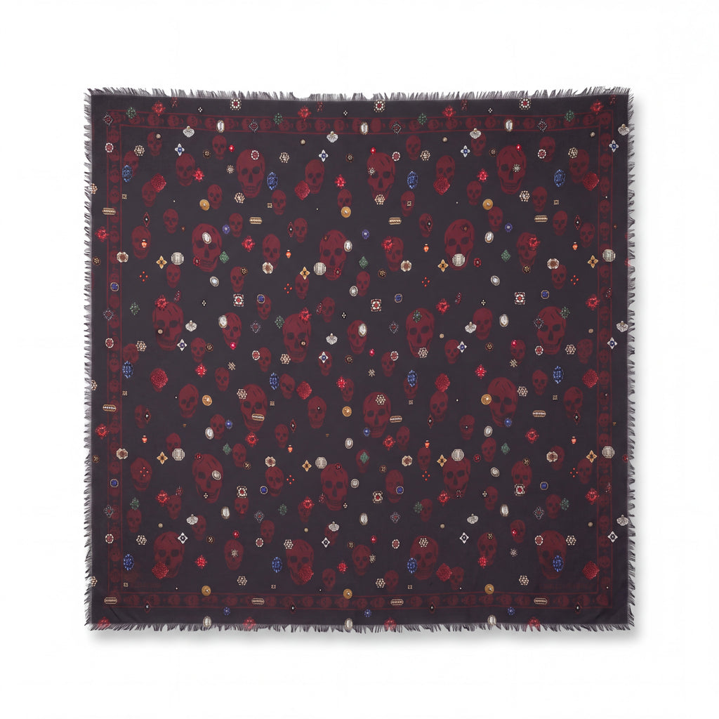 ALEXANDER MCQUEEN GREY AND RED SKULL SCARF