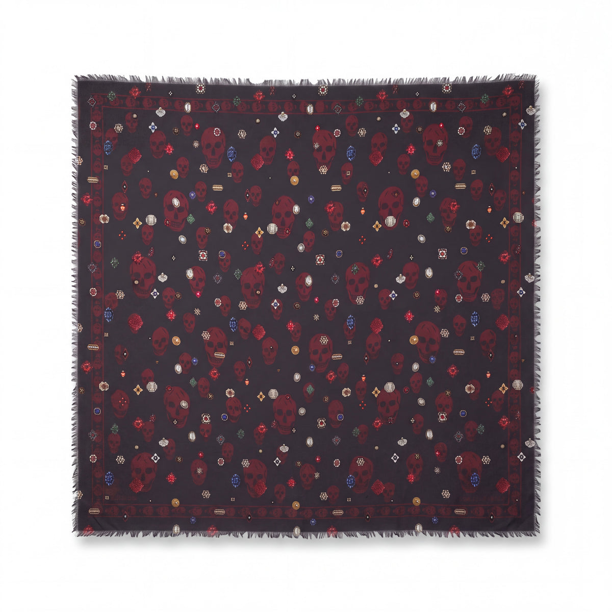 ALEXANDER MCQUEEN GREY AND RED SKULL SCARF