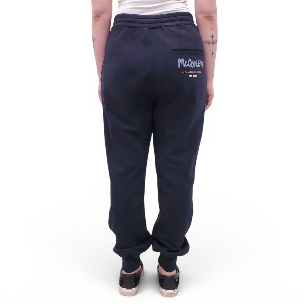 ALEXANDER MCQUEEN NAVY SWEATPANTS WITH GRAPHIC DETAIL - SIZE 40