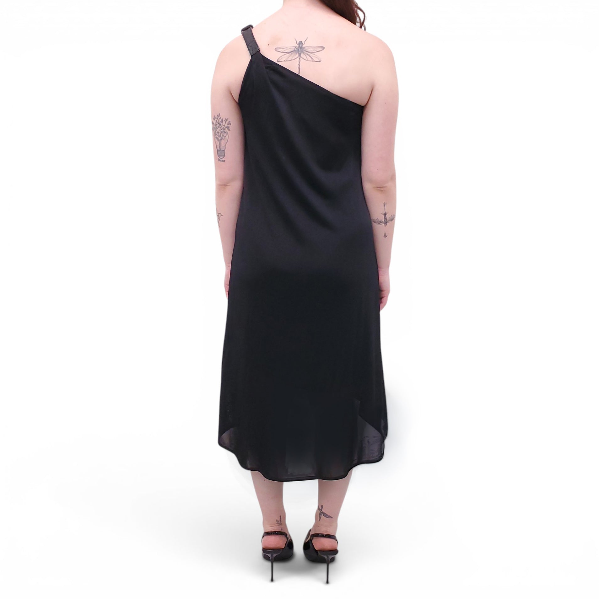 ALEXANDER MCQUEEN ONE-SHOULDER DRESS WITH LEATHER BUCKLE - SIZE XS