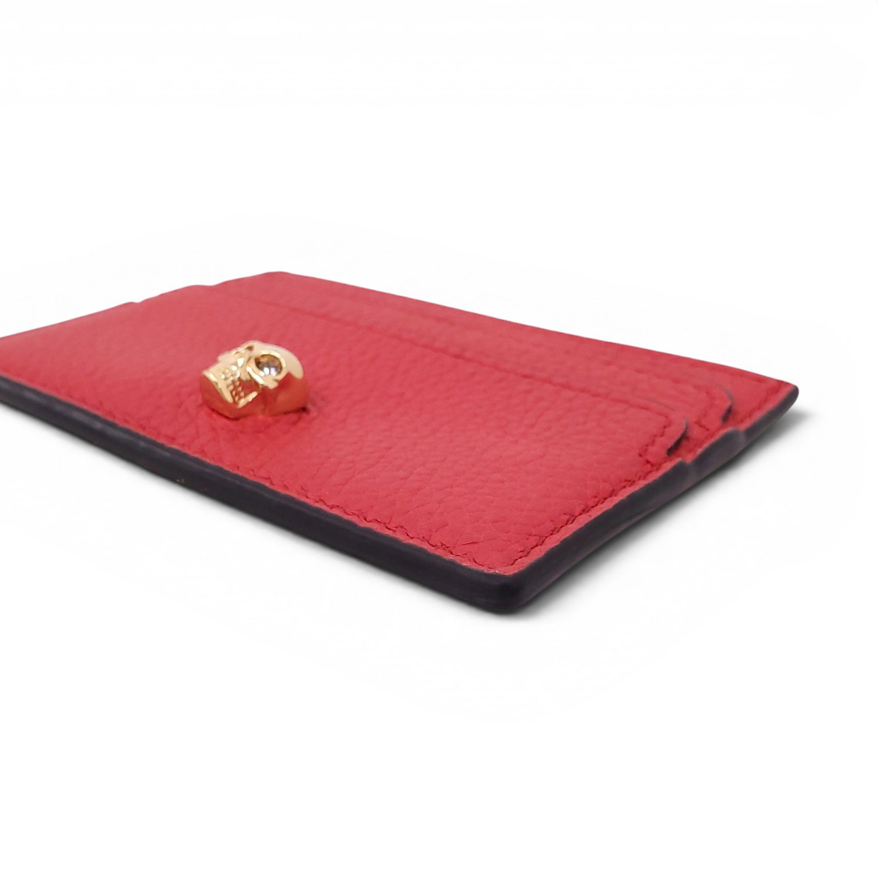 ALEXANDER MCQUEEN RED CARD HOLDER WITH GOLD SKULL DETAIL