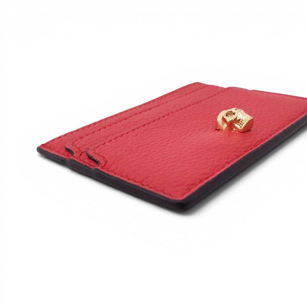 ALEXANDER MCQUEEN RED CARD HOLDER WITH GOLD SKULL DETAIL