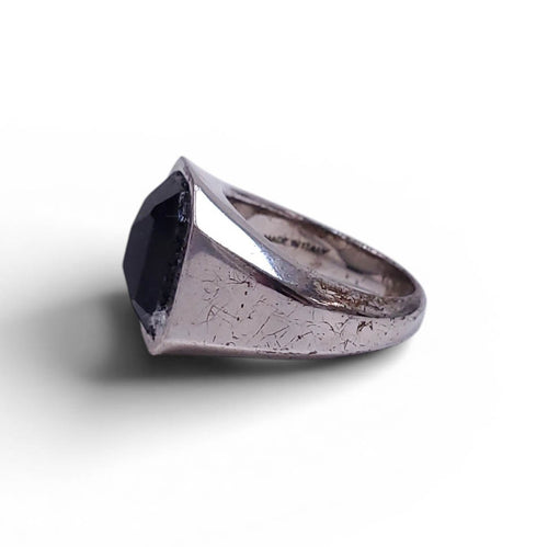 ALEXANDER MCQUEEN UNISEX SILVER AND BLACK SIGNET LOGO RING - SIZE 10