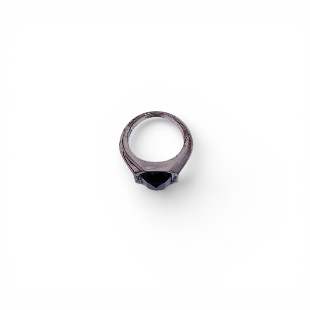 ALEXANDER MCQUEEN UNISEX SILVER AND BLACK SIGNET LOGO RING - SIZE 10
