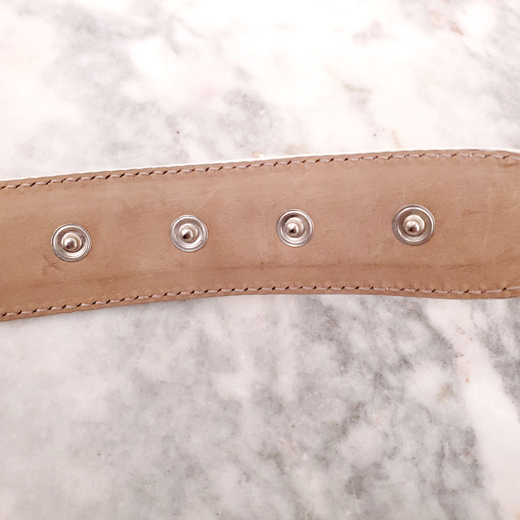 ALEXANDER MCQUEEN WHITE LEATHER BELT WITH SILVER DETAIL - SIZE 85