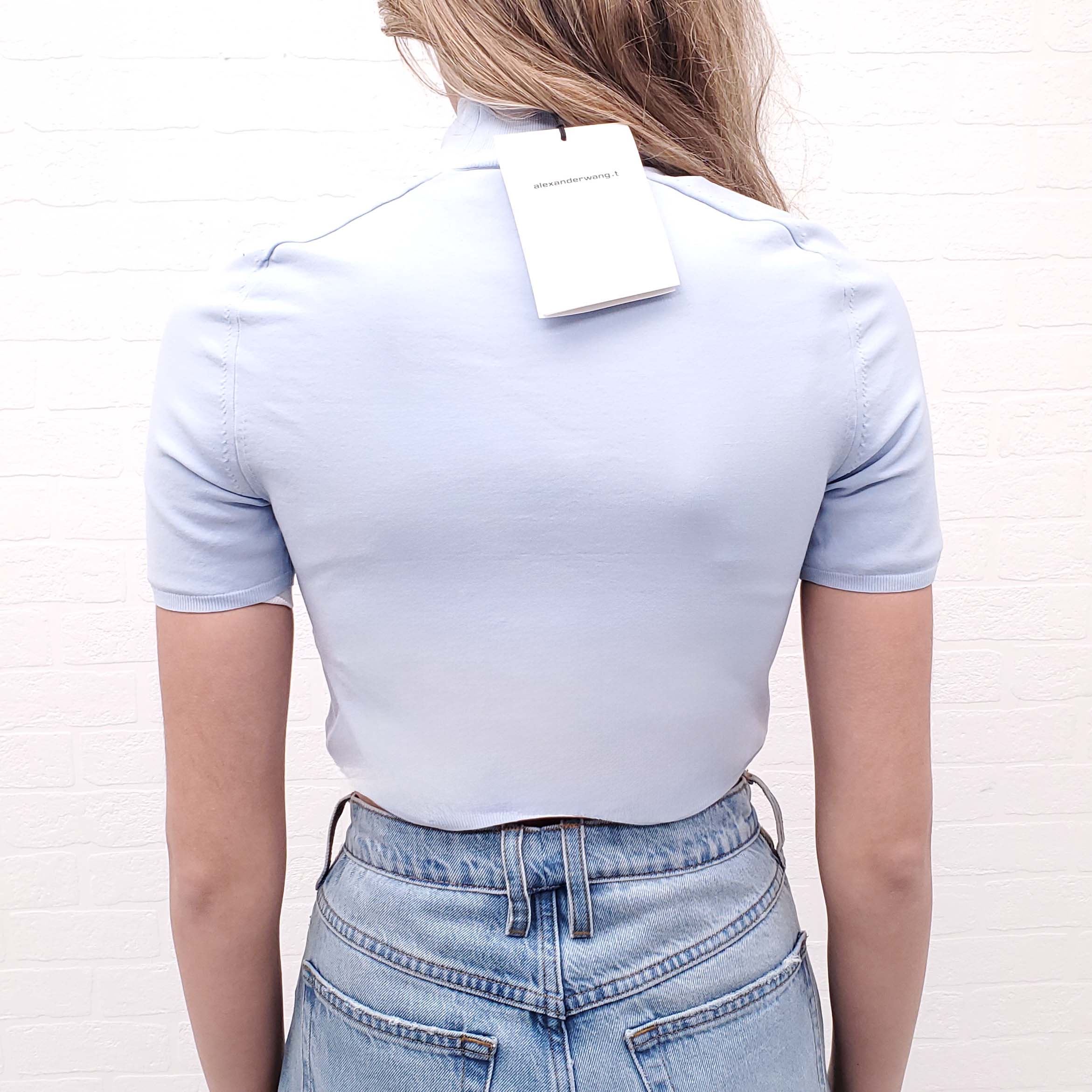 ALEXANDERWANG.T BABY BLUE CROPPED SHORT SLEEVED TURTLENECK TOP - SIZE M