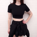 ALEXANDERWANG.T BLACK CROPPED JACQUARD LOGO T-SHIRT - SIZE XS