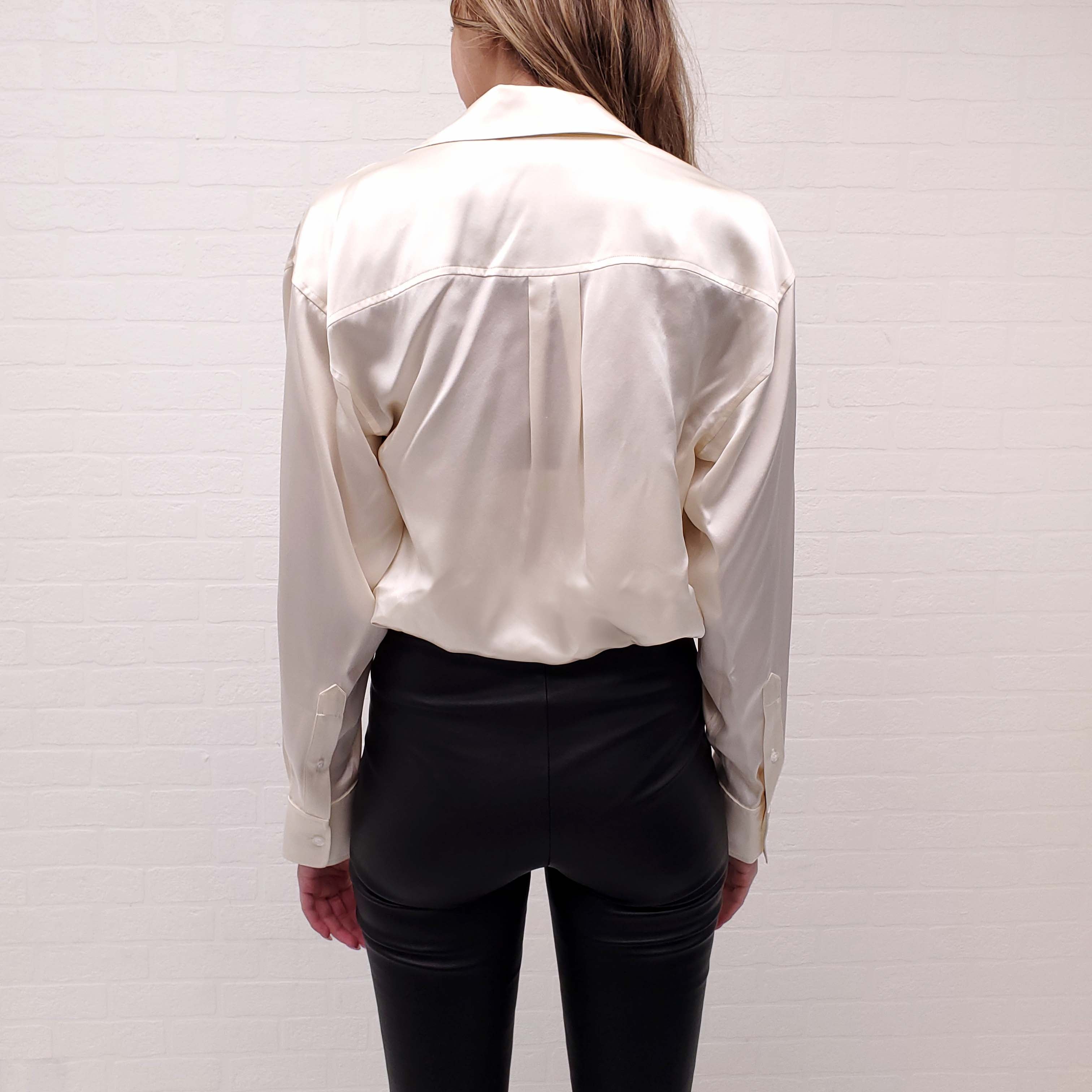 ALEXANDERWANG.T CREAM CROPPED LAYERED LACE TANK WITH SILK BUTTON UP BLOUSE - SIZE 2