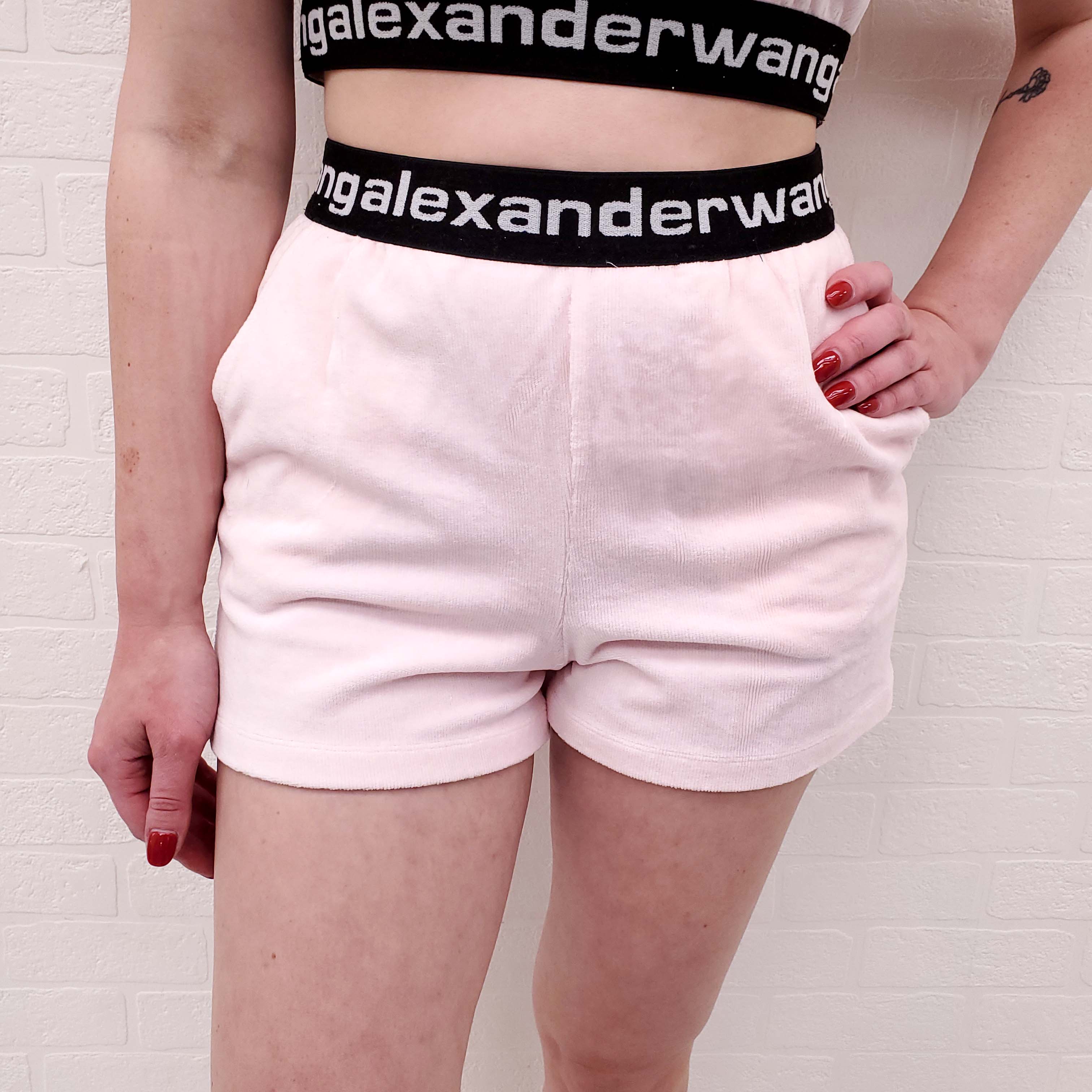 ALEXANDER WANG 2-PIECE PINK VELOUR SHORT SET - SIZE S