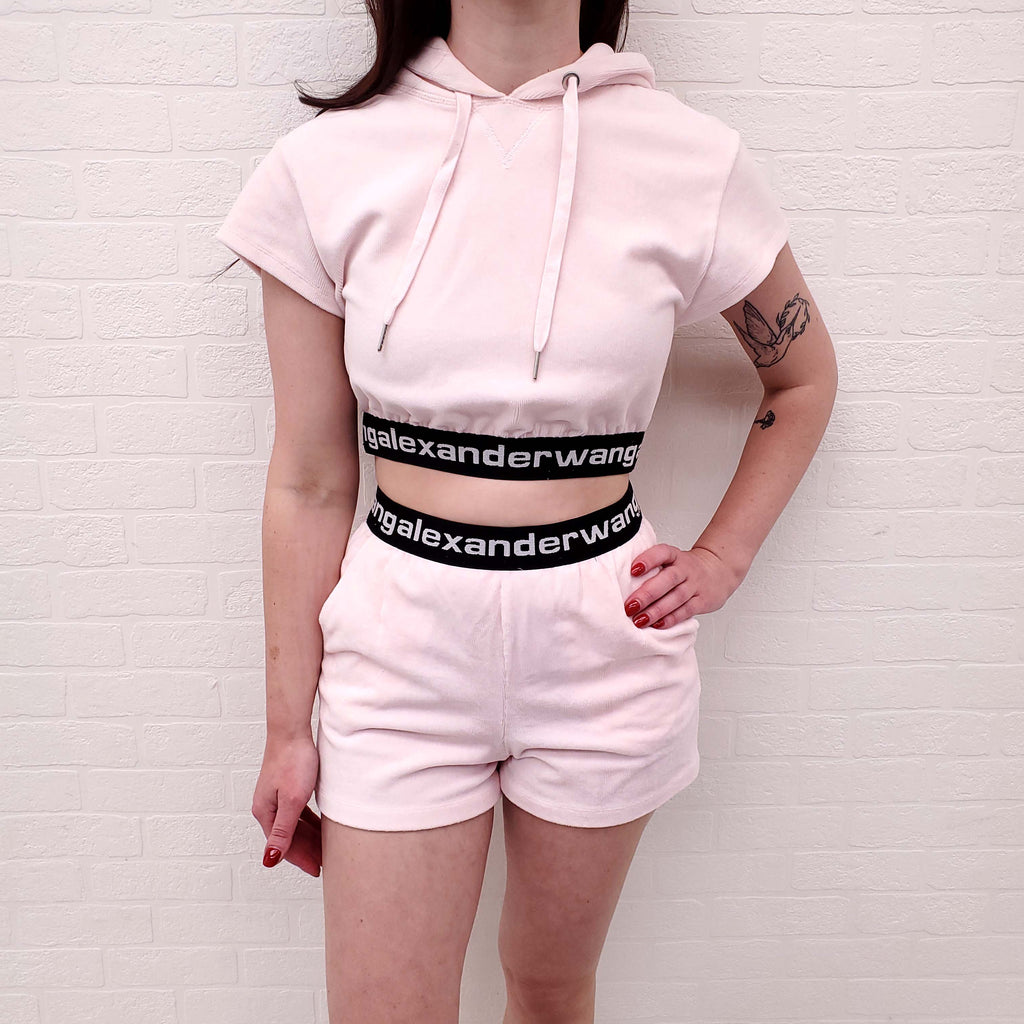 ALEXANDER WANG 2-PIECE PINK VELOUR SHORT SET - SIZE S
