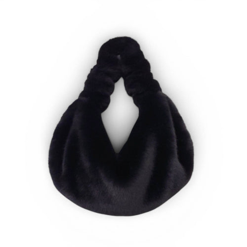 ALEXANDERWANG BLACK FAUX FUR MINI BAG WITH CRYSTAL LOGO DETAIL