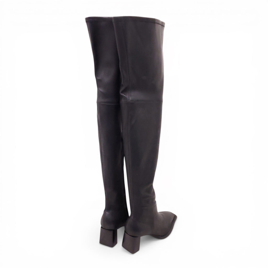 ALEXANDERWANG BLACK LEATHER SQUARE TOE THIGH HIGH BOOTS - SIZE 39 ...
